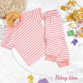 Bộ Quần Áo Ngắn Tay Trẻ Em Hiệu Minky Mom, Vải Thun Lạnh Dệt Sọc Thoáng Mát Cho Bé Trai, Bé Gái 8-27kg Mã: TN-TR07