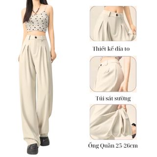 [016] Quần ống xuông QUẦN TÂY NỮ ỐNG RỘNG LƯNG CAO 1 KHUY chất Ruby Hàn Mềm Mát rũ vải hách dáng dài 102c
