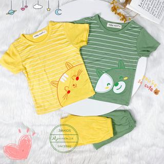 [Bé:6-27kg] Bộ Áo ngắn, Quần dài hiệu Minky Mom Vải Thun Lạnh Thoáng Mát Sọc In Hình Mặt Thú - Mã: TN-IN65