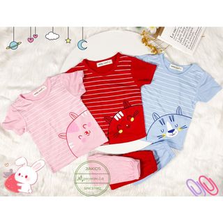 [Bé:6-27kg] Bộ Áo ngắn, Quần dài hiệu Minky Mom Vải Thun Lạnh Thoáng Mát Sọc In Hình Mặt Thú - Mã: TN-IN65