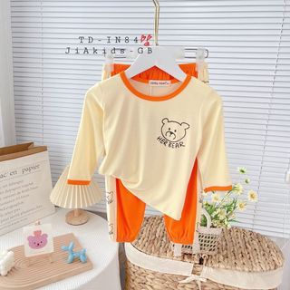 [Bé 8-28kg] Bộ dài tay Minky Mom Vải Thun Lạnh, Thiết Kế Áo Cổ Rộng Phối Quần Alibaba Cho Bé Trai, Gái 0-7 tuổi -TD-IN84