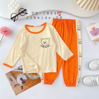 [Bé 8-28kg] Bộ dài tay Minky Mom Vải Thun Lạnh, Thiết Kế Áo Cổ Rộng Phối Quần Alibaba Cho Bé Trai, Gái 0-7 tuổi -TD-IN84