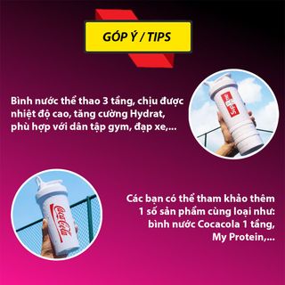 Bình nước thể thao 3 tầng, tăng cường Hydrat hàng giờ, nâng tầm sinh lực, bình nước tập gym chịu nhiệt