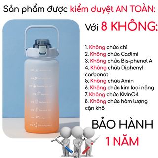 BÌNH NƯỚC 2L Nhắc Nhở Uống Nước Mỗi Ngày Dành Cho Người Lười Uống Nước - Tặng Kèm Ống Hút, Sticker Dán