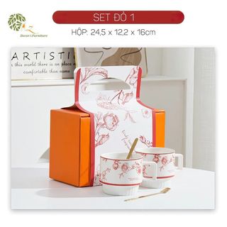 Set 2 Cốc Sứ Quà Tặng Hoa Hồng (Thùng 30 Set)
