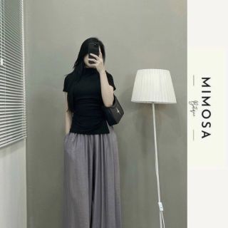 Áo cổ cao nhún xẻ một bên