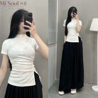 Áo cổ cao nhún xẻ một bên