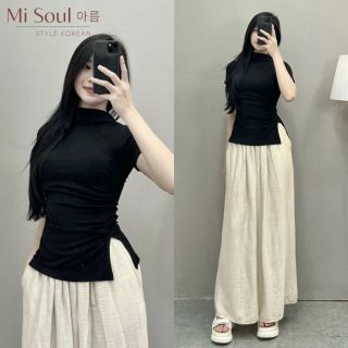 Áo cổ cao nhún xẻ một bên