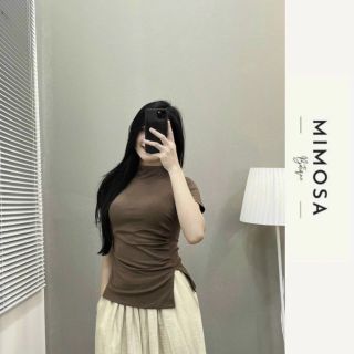 Áo cổ cao nhún xẻ một bên