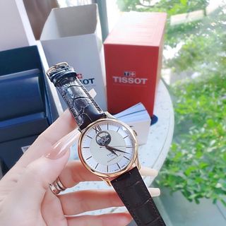 ĐỒNG HỒ NAM CƠ SIÊU CẤP TISỌT DÂY DA KÍNH SAPHIRE LỘ MÁY MẶT TRẮNG VIỀN ĐỒNG