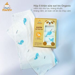 Set 5 Khăn Sữa Hoạ Tiết 100% Sợi Tre Organic Cho Bé (30x30Cm) Mềm Mịn, Thoáng Nhẹ, Thấm Hút Cực Tốt, Khăn Sữa Sợi Tre Manny