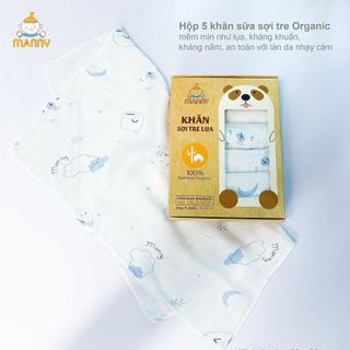 Set 5 Khăn Sữa Hoạ Tiết 100% Sợi Tre Organic Cho Bé (30x30Cm) Mềm Mịn, Thoáng Nhẹ, Thấm Hút Cực Tốt, Khăn Sữa Sợi Tre Manny