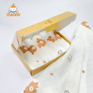 Set 5 Khăn Sữa Hoạ Tiết 100% Sợi Tre Organic Cho Bé (30x30Cm) Mềm Mịn, Thoáng Nhẹ, Thấm Hút Cực Tốt, Khăn Sữa Sợi Tre Manny