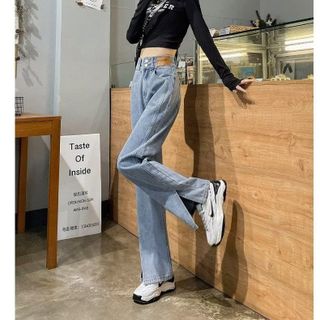 Quần Jean Nữ Ống Rộng Cạp Cao - Quần Bò Nữ Dáng Suông Xẻ Gấu 2 Cúc Cá Tính Chất Vải Denim Đẹp Hotrend Q-1