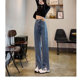 Quần Bò Nữ Ống Rộng Cạp Cao - Quần Jean Nữ Dáng Suông Màu Xanh Basic Phong Cách Hàn Quốc Q-2