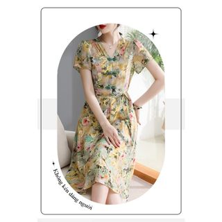 Đầm trung niên cho mẹ sang trọng bigsize cao cấp dự tiệc thiết kế dáng xòe in hoa đẹp P07
