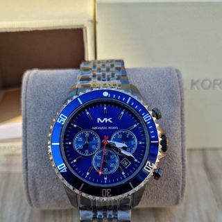 ĐỒNG HỒ NAM CAO CẤP M KORS CHONOGRAP DÂY THÉP ĐEN MẶT XANH NAVY