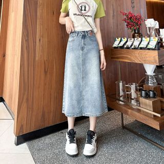 Chân Váy Jean Dài Dáng Chữ A Xẻ Tà Sau - Váy Bò Dài Cạp Cao Siêu Tôn Dáng Che khuyết Điểm V3