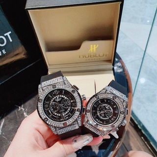 HOT DEAL ĐỒNG HỒ NAM NỮ THỜI TRANG HUB DÂY CAO SU MẶT TRÒN GIẢ CƠ GẮN ĐÁ 4