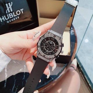 HOT DEAL ĐỒNG HỒ NAM NỮ THỜI TRANG HUB DÂY CAO SU MẶT TRÒN GIẢ CƠ GẮN ĐÁ 4