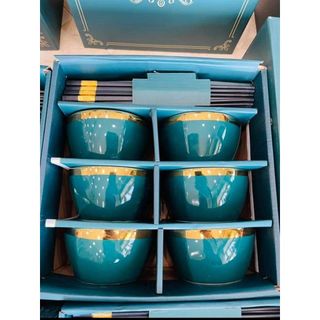 Hộp 6 Bát 6 Đôi Đũa Xanh, Trắng (THÙNG 20B