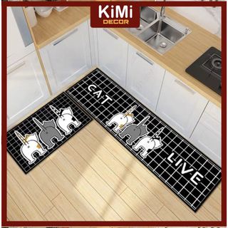 Bộ 2 Thảm Bếp Lót Chân 3D Chống Trượt - Set 2 Cái Đế Dày: 40x60cm và 40x1m2 - Hàng Cao Cấp