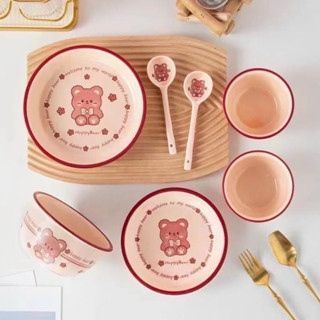 Sét Sứ 6 Món Vịt Vàng, Gấu hồng, Cún xanh (THÙNG 24B)