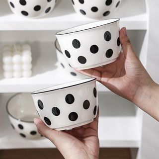 Bát Chấm Bi Trắng Đen - Bộ 6 Chén 6 Đũa (THUNG 20B)