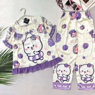 Đồ bộ dài tiểu thư cổ tròn ren