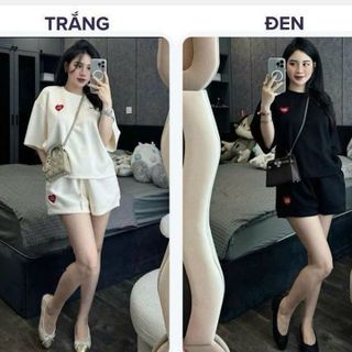 SET BỘ ĐỒ NGẮN MẶC NHÀ ĐI CHƠI DẠO PHỐ CỔ TRÒN THÊU TRÁI TIM CHẤT THUN COTTON THOÁNG MÁT -HTM FASHION giá sỉ