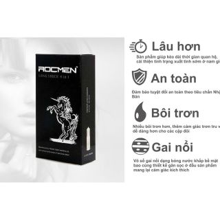 Bao cao su Rocmen đen Long Shock 4 in 1 kéo dài thời gian ( Hộp 12 cái)