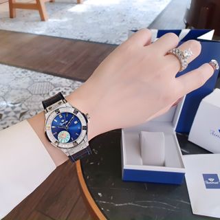 ĐỒNG HỒ NAM NỮ CHÍNH HÃNG FUNMEI F1503 VIỀN BẠC DÂY CAO SU BỌC DA CÓ TEM KÍCH HOẠT ĐIỆN TỬ BẢO HÀNH CHÍNH HÃNG 1
