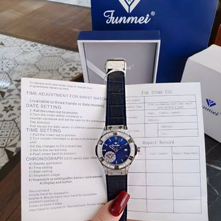 ĐỒNG HỒ NAM NỮ CHÍNH HÃNG FUNMEI F1503 VIỀN BẠC DÂY CAO SU BỌC DA CÓ TEM KÍCH HOẠT ĐIỆN TỬ BẢO HÀNH CHÍNH HÃNG 1
