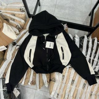 ÁO KHOÁC NỈ DỆT NỮ FORM RỘNG TÚI CÓ KHÓA KÉO NÓN RỘNG DÀY CHỐNG NẮNG TỐT-HTM FASHION