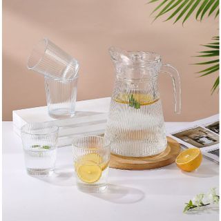 Bộ bình đựng nước uống thủy tinh kèm 6 cốc sọc tăm ( THÙNG 6B)