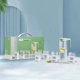Bộ Bình 4 Cốc Thủy Tinh Sọc Trắng (THÙNG 16B)