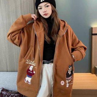 ÁO KHOÁC HOODIE NAM NỮ PHỐI KHÓA KÉO THÊU CHÚ GẤU ĐÁ BÓNG FORM RỘNG CÓ NÓN -HTM FASHION giá sỉ