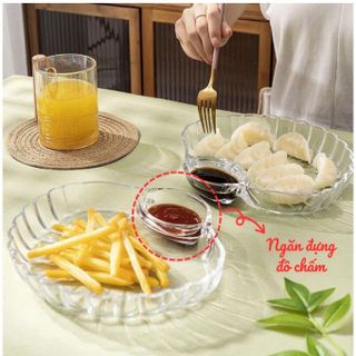 ĐĨA THỦY TINH ĐỰNG HOA QUẢ KÈM KHAY CHẤM