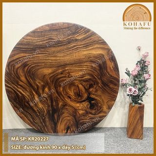 Mặt Bàn Tròn Gỗ Me Tây Nguyên Tấm KOHAFU - Đường Kính 90cm