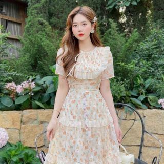 Đầm dự tiệc lụa hoa cao cấp, mềm mại, sang trong,thanh lịch với thiết kế dáng xoè giúp che khuyết điểm N21