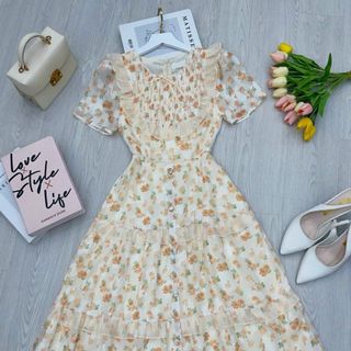 Đầm dự tiệc lụa hoa cao cấp, mềm mại, sang trong,thanh lịch với thiết kế dáng xoè giúp che khuyết điểm N21