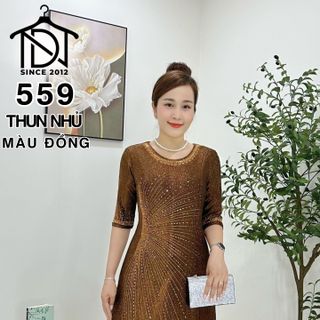 Đầm maxi trung niên dự tiệc sang trọng vải thun nhũ cao cấp đính đá, tặng mẹ co giãn tốt bigsize 80kg M559