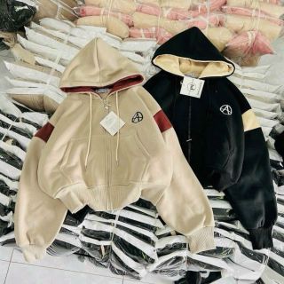 Áo khoác nỉ dày dặn, dáng lửng, dây kéo phao,nón 2 lớp vải chính, logo thêu @ freesize dưới 68kg giá sỉ - giá bán buôn
