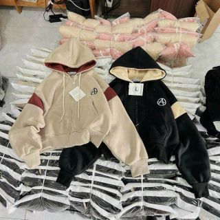 Áo khoác nỉ dày dặn, dáng lửng, dây kéo phao,nón 2 lớp vải chính, logo thêu @ freesize dưới 68kg giá sỉ - giá bán buôn