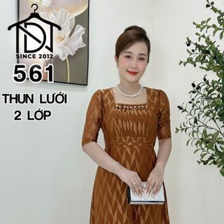 Đầm trung niên dự tiệc sang trọng vải thun lưới co giãn tốt bigsize 75kg M561 giá sỉ