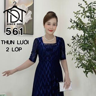 Đầm trung niên dự tiệc sang trọng vải thun lưới co giãn tốt bigsize 75kg M561