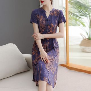 Váy trung niên in hoa cho mẹ sang trọng bigsize cao cấp dự tiệc thiết kế dáng chữ A - P11