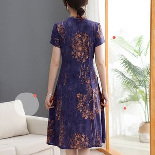 Váy trung niên in hoa cho mẹ sang trọng bigsize cao cấp dự tiệc thiết kế dáng chữ A - P11