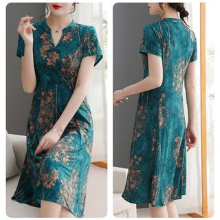 Váy trung niên in hoa cho mẹ sang trọng bigsize cao cấp dự tiệc thiết kế dáng chữ A - P11