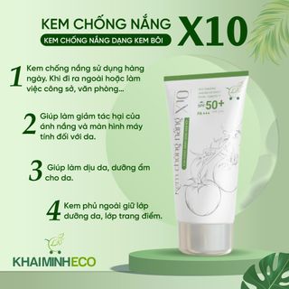 Kem Chống Nắng X10 Thuần Chay Khải Minh Eco 50g - Bảo vệ da, nâng tone da trắng hồng